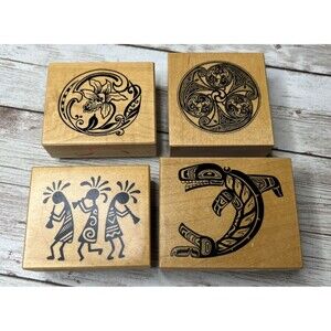 Lot 4 PSX Design 1995-1999 Wood Mounted Rubber Stamp - Tribal Native Vintage